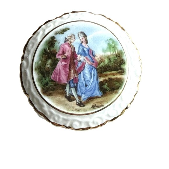 Coalport China Brooch Victorian Couple Gold Trimmed Porcelain Pin Handmade In En - Picture 1 of 4